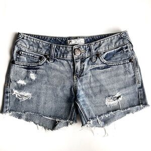 Free People Jean Shorts Distressed Raw Hem Mid Rise blue